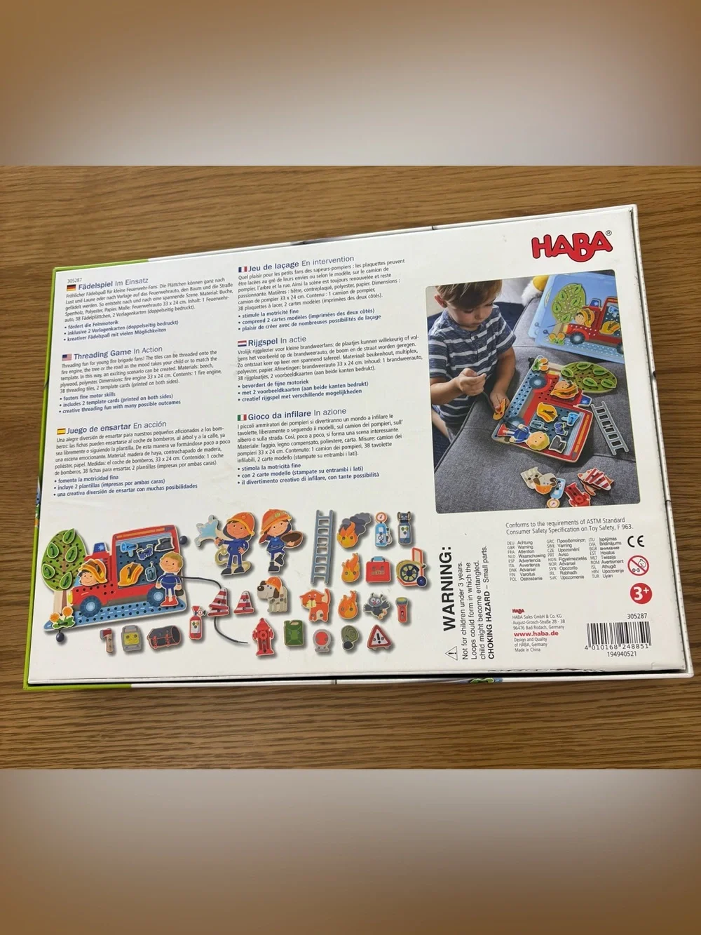 HABA Fire Truck Lacing Toy - Red and Blue Activity Set